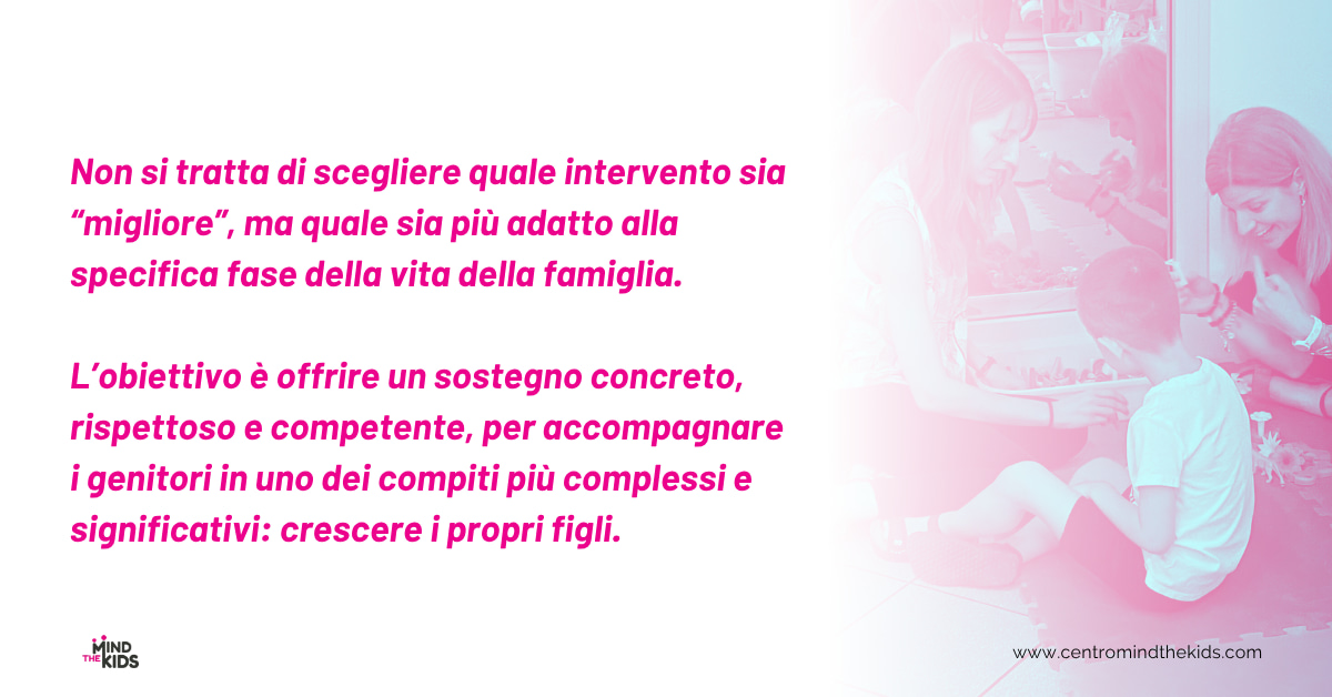 L'immagine propone un estratto dei paragrafi che sottolinea l'importanza di non generalizzare e considerare la scelta fra parent traning e parent coaching assolutamente personalizzata